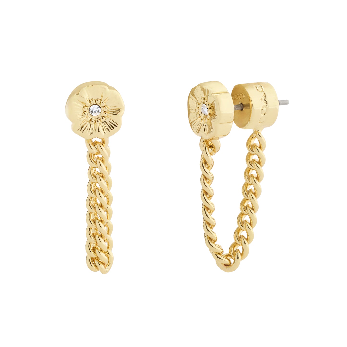 37541374GLD-Textured Tearose Front Back Earrings-Shiny Gold