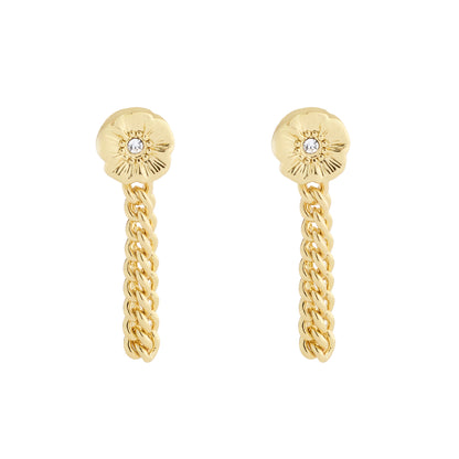 37541374GLD-Textured Tearose Front Back Earrings-Shiny Gold