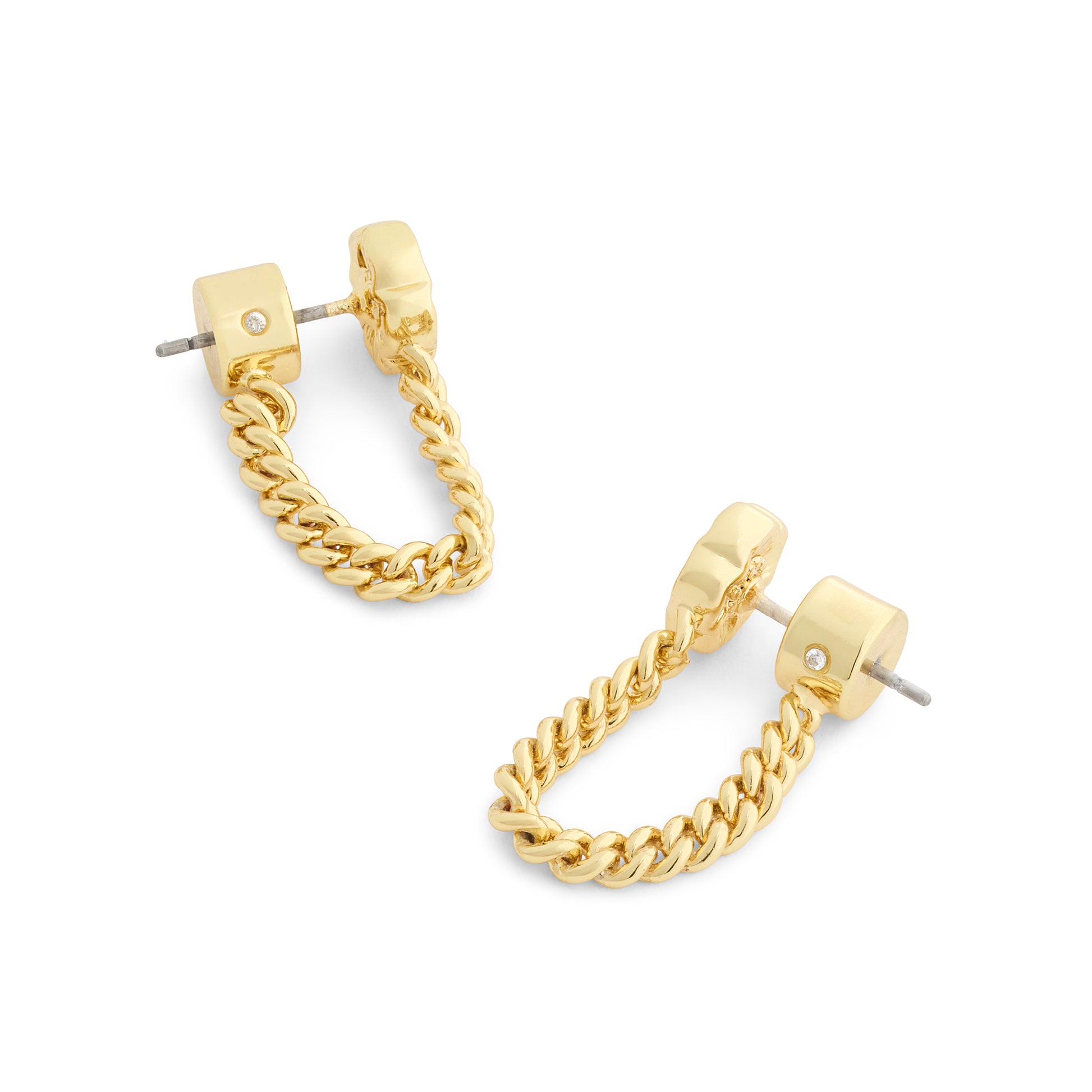 37541374GLD-Textured Tearose Front Back Earrings-Shiny Gold