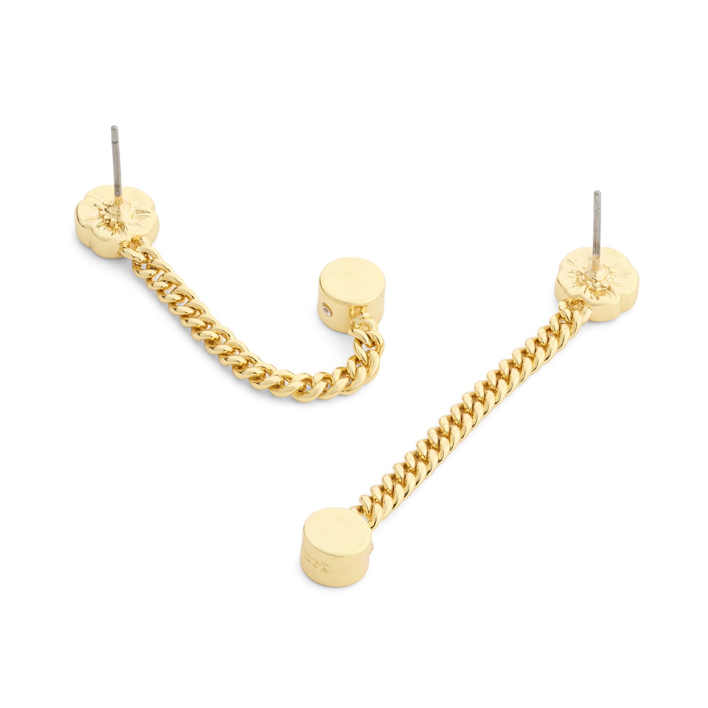 37541374GLD-Textured Tearose Front Back Earrings-Shiny Gold