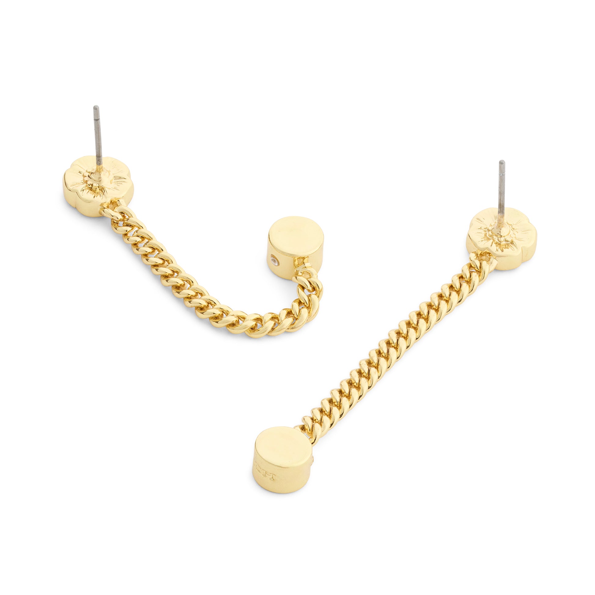 37541374GLD-Textured Tearose Front Back Earrings-Shiny Gold