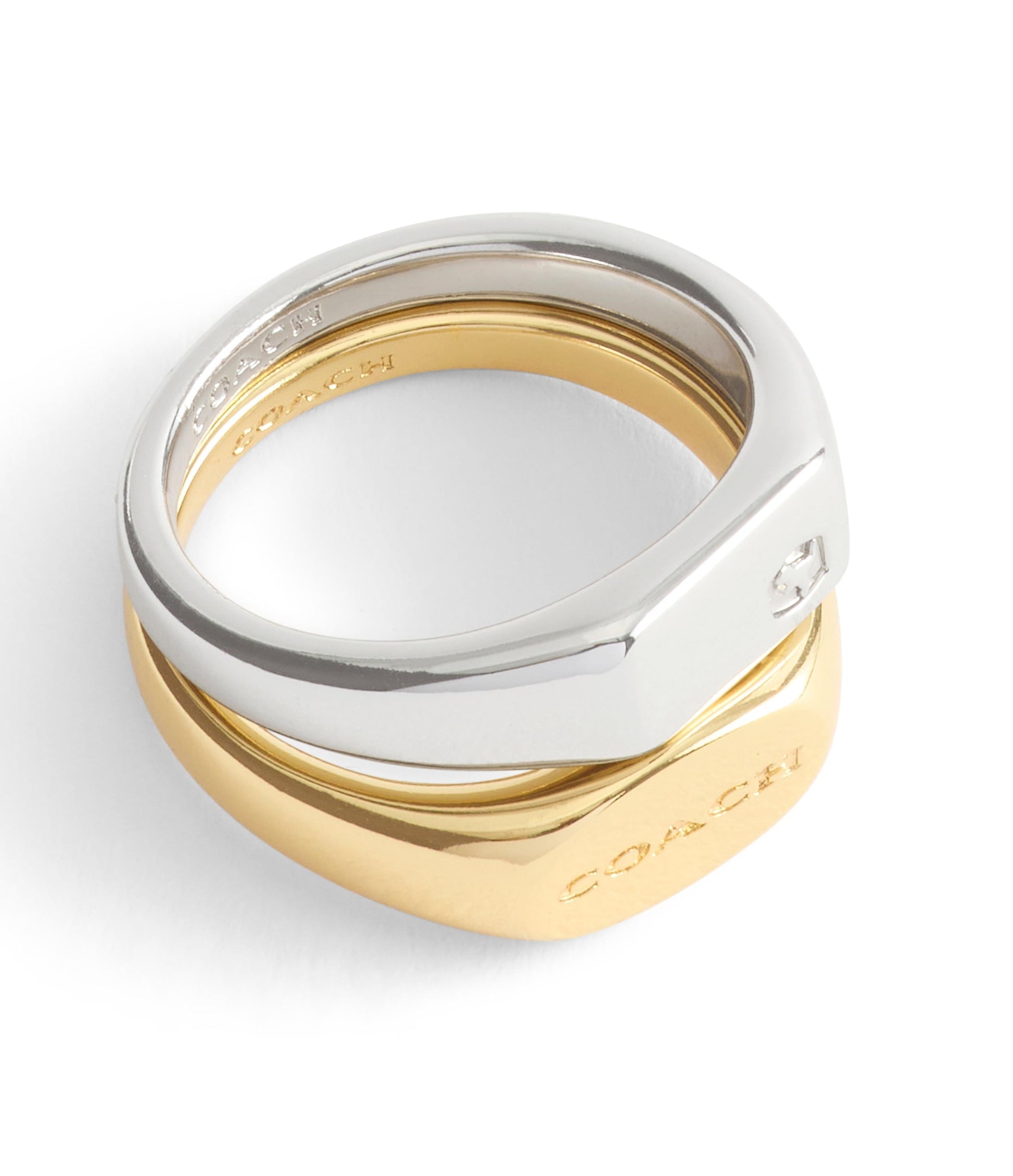 37541376TWO-Signature Signet Duo Ring Set-Twotone