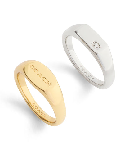 37541376TWO-Signature Signet Duo Ring Set-Twotone