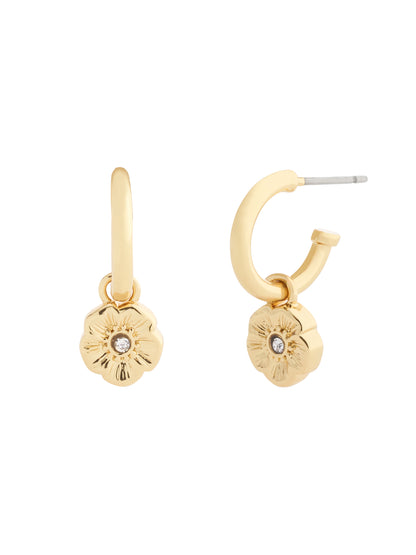 37546481GLD-Textured Tearose Huggie Earrings-Shiny Gold