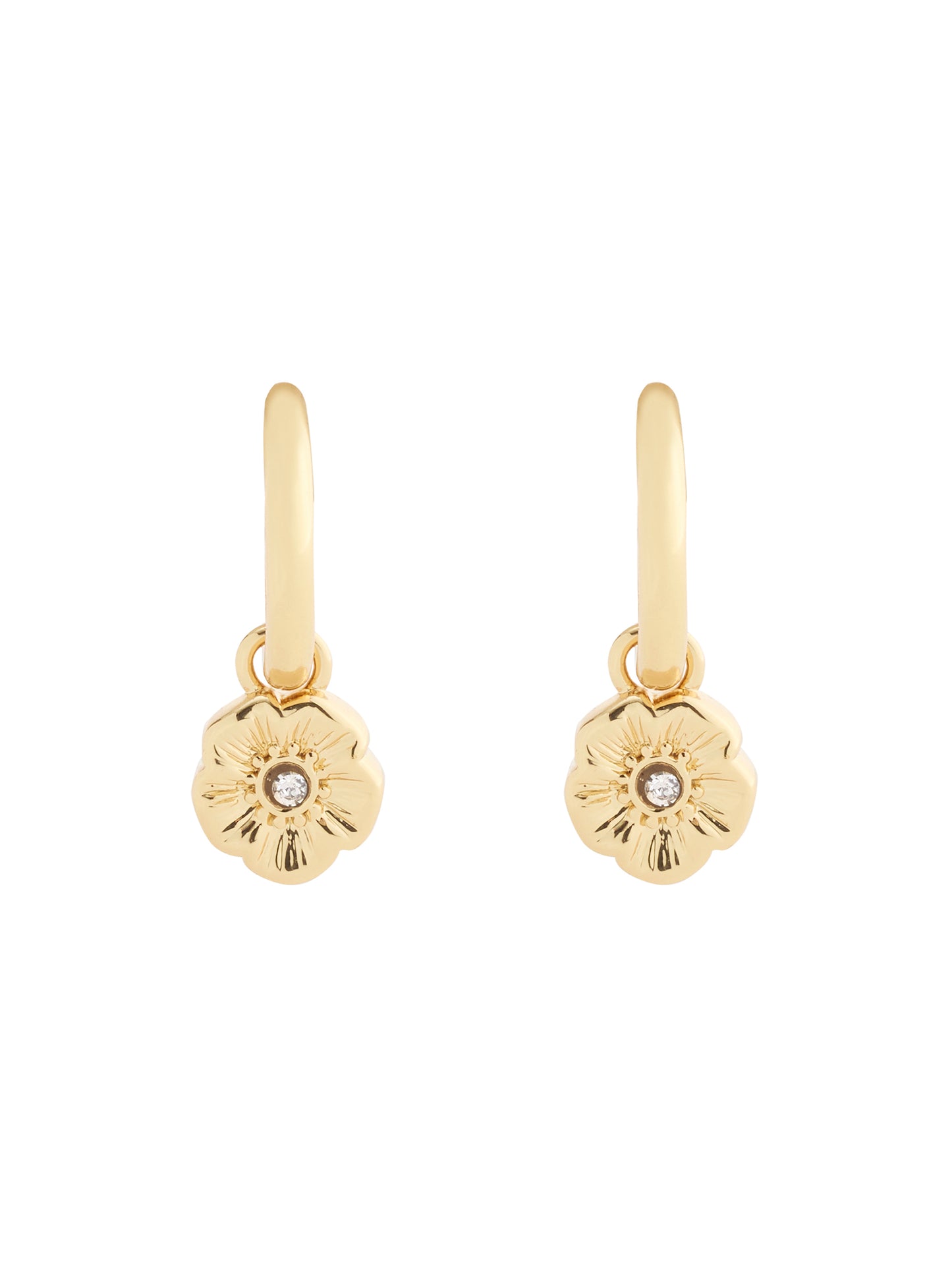 37546481GLD-Textured Tearose Huggie Earrings-Shiny Gold