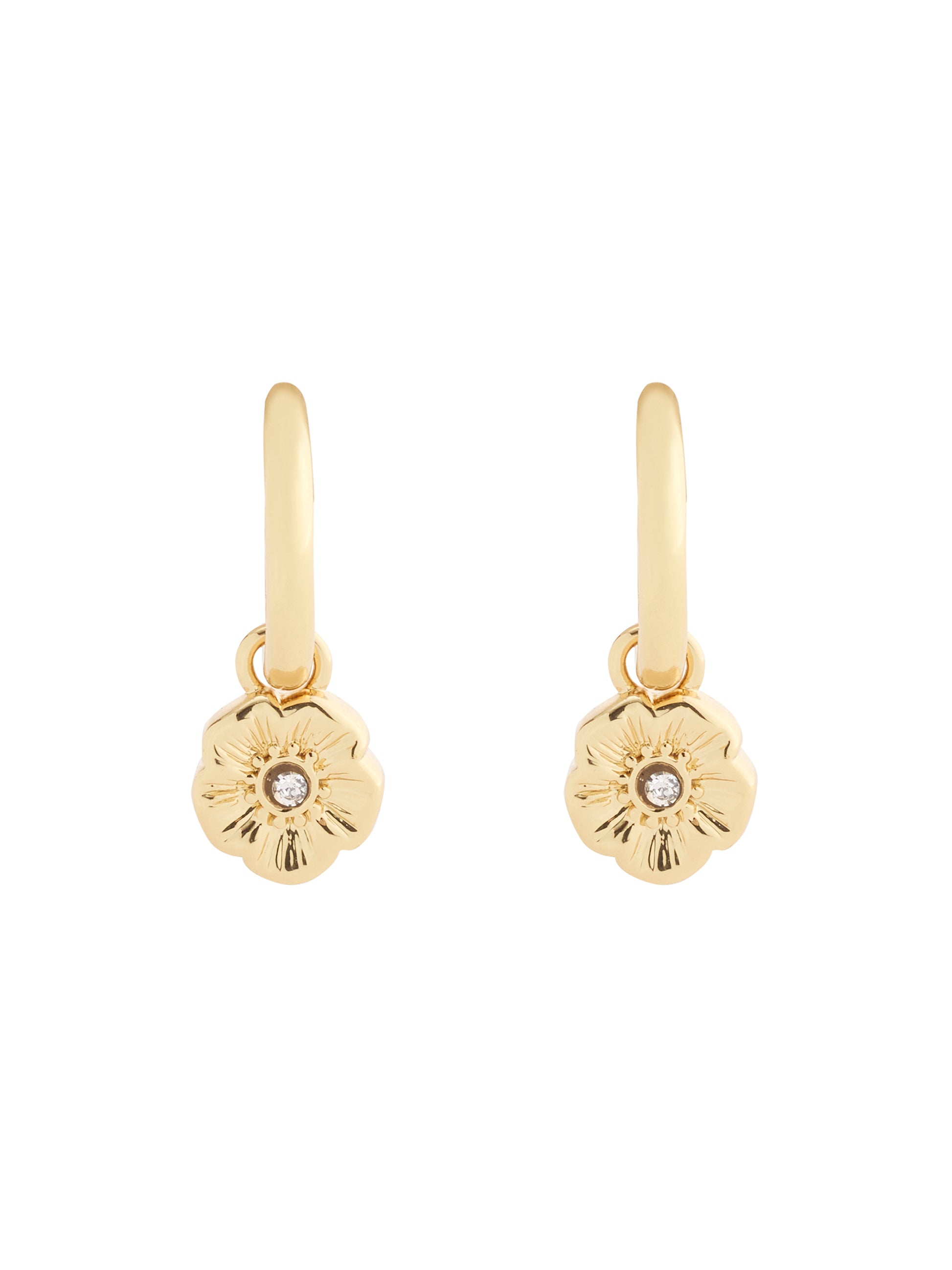 37546481GLD-Textured Tearose Huggie Earrings-Shiny Gold