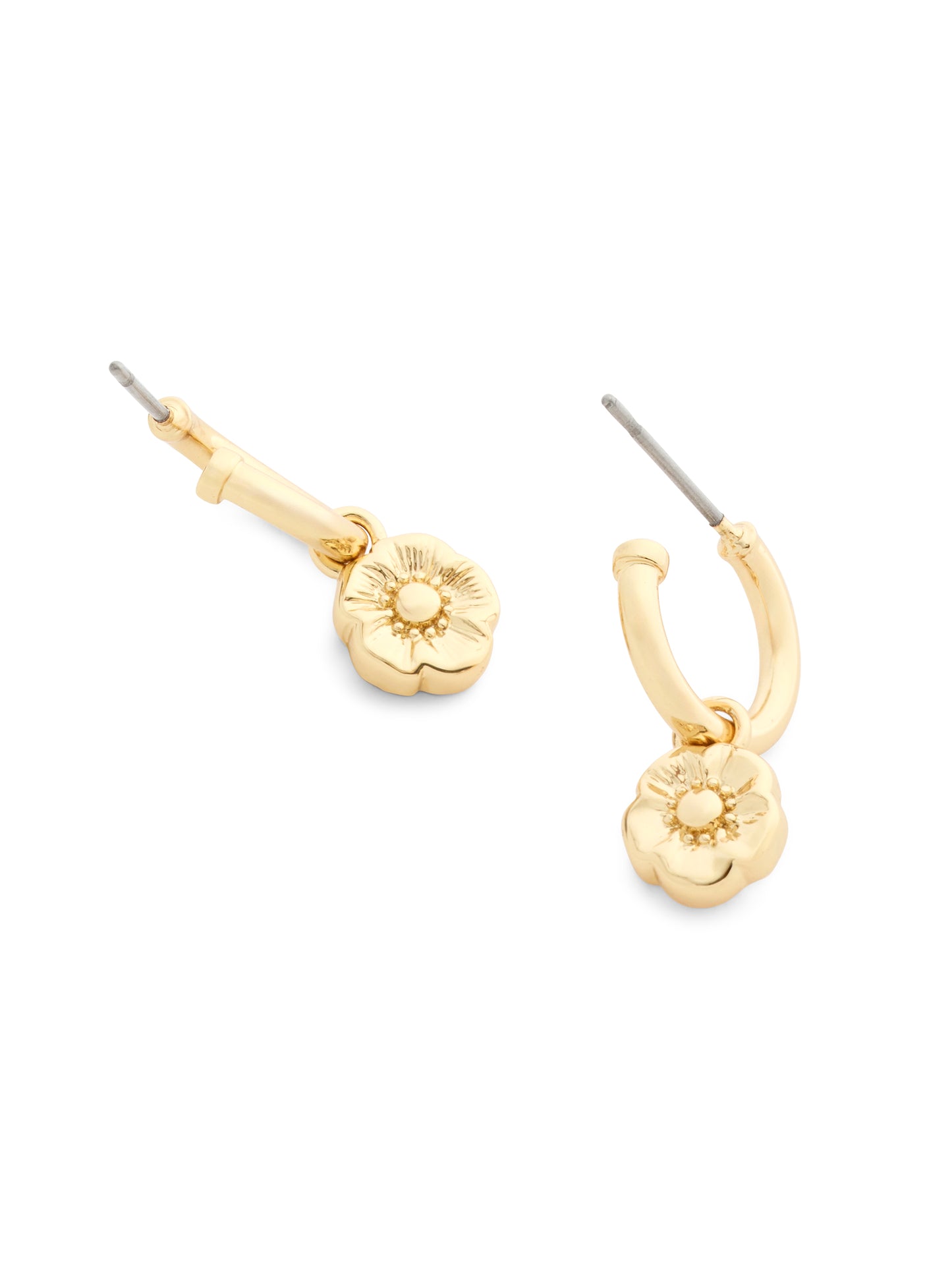 37546481GLD-Textured Tearose Huggie Earrings-Shiny Gold