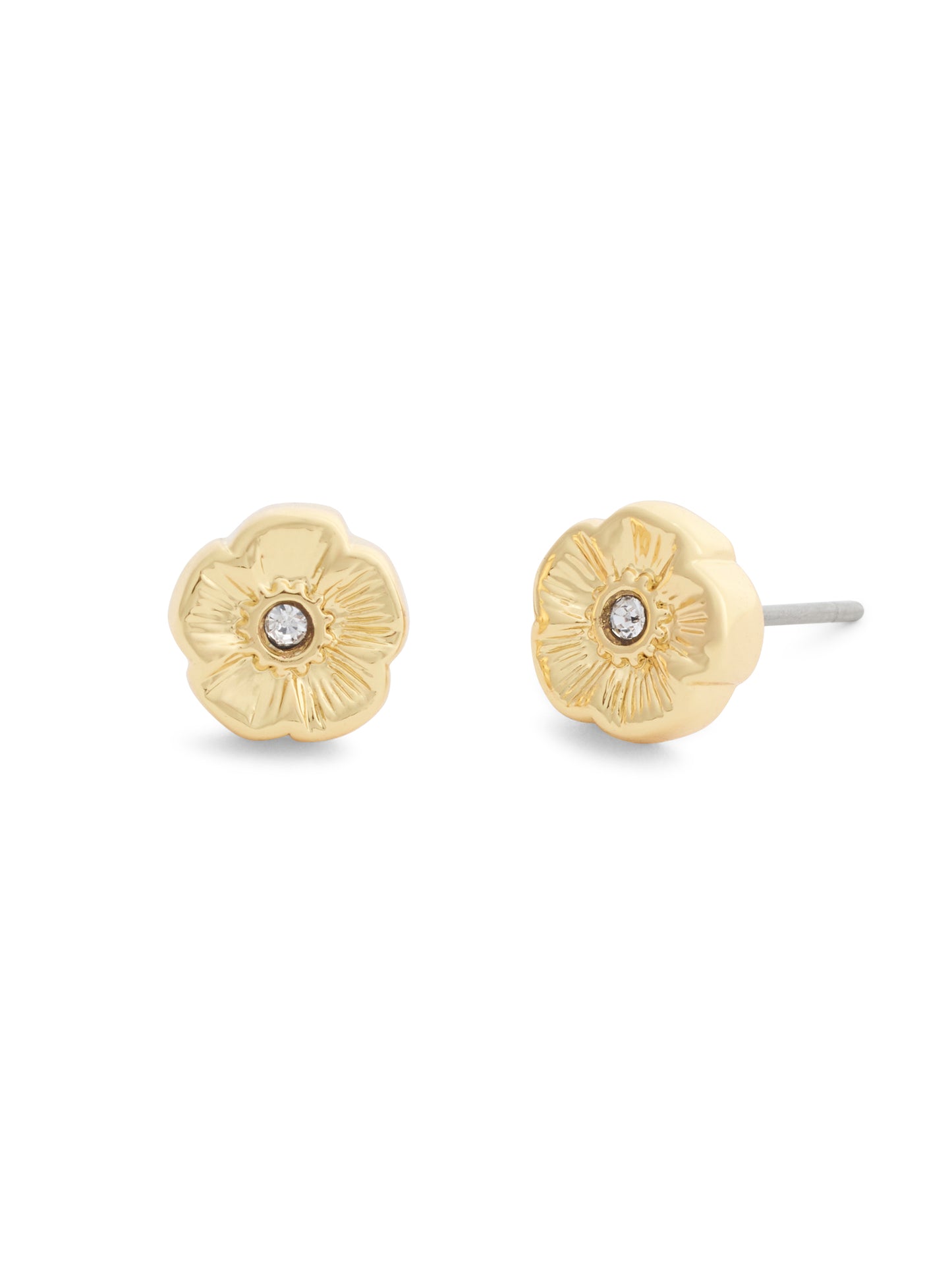 37546482GLD-Textured Tearose Stud Earrings-Shiny Gold