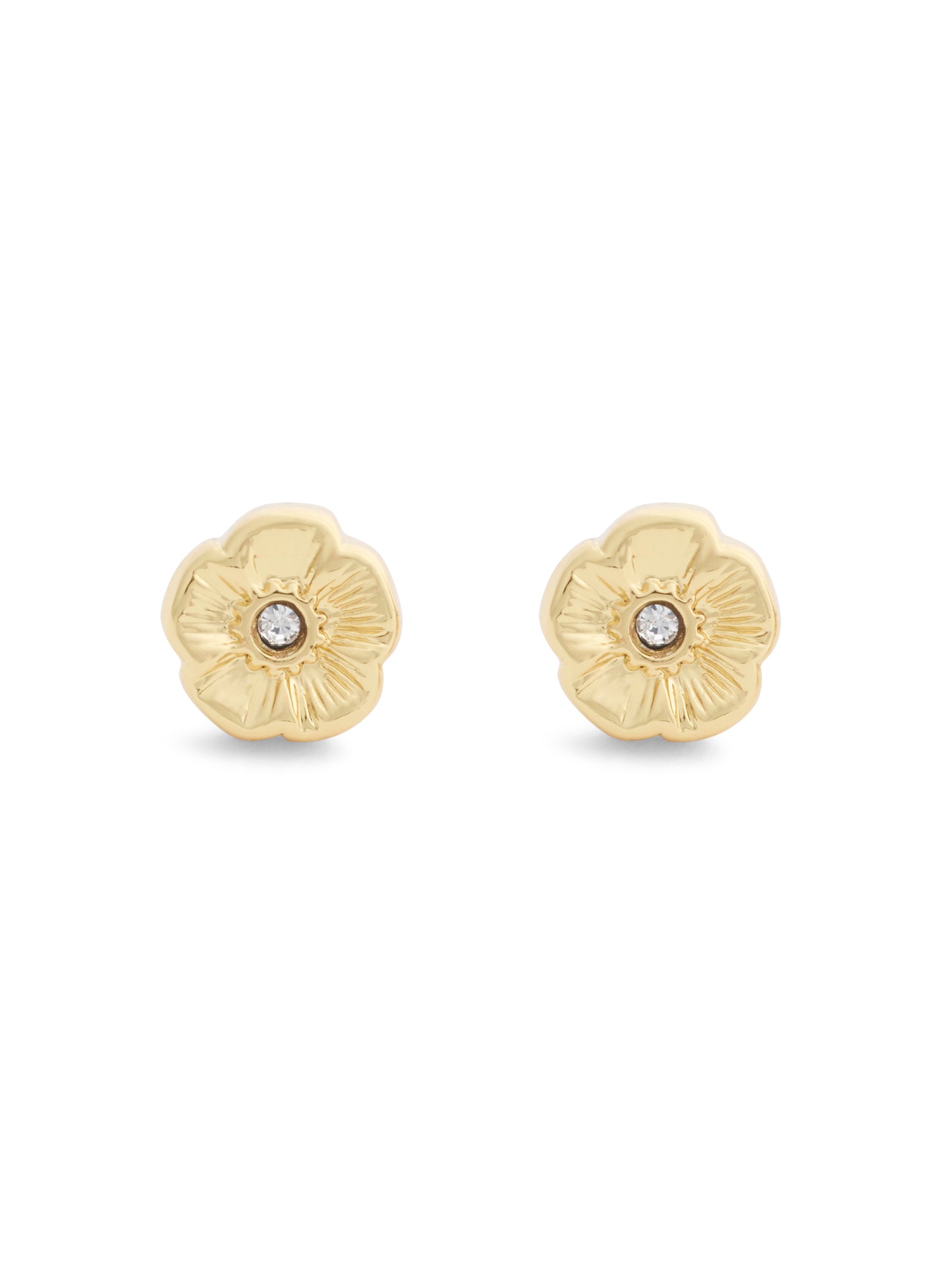37546482GLD-Textured Tearose Stud Earrings-Shiny Gold