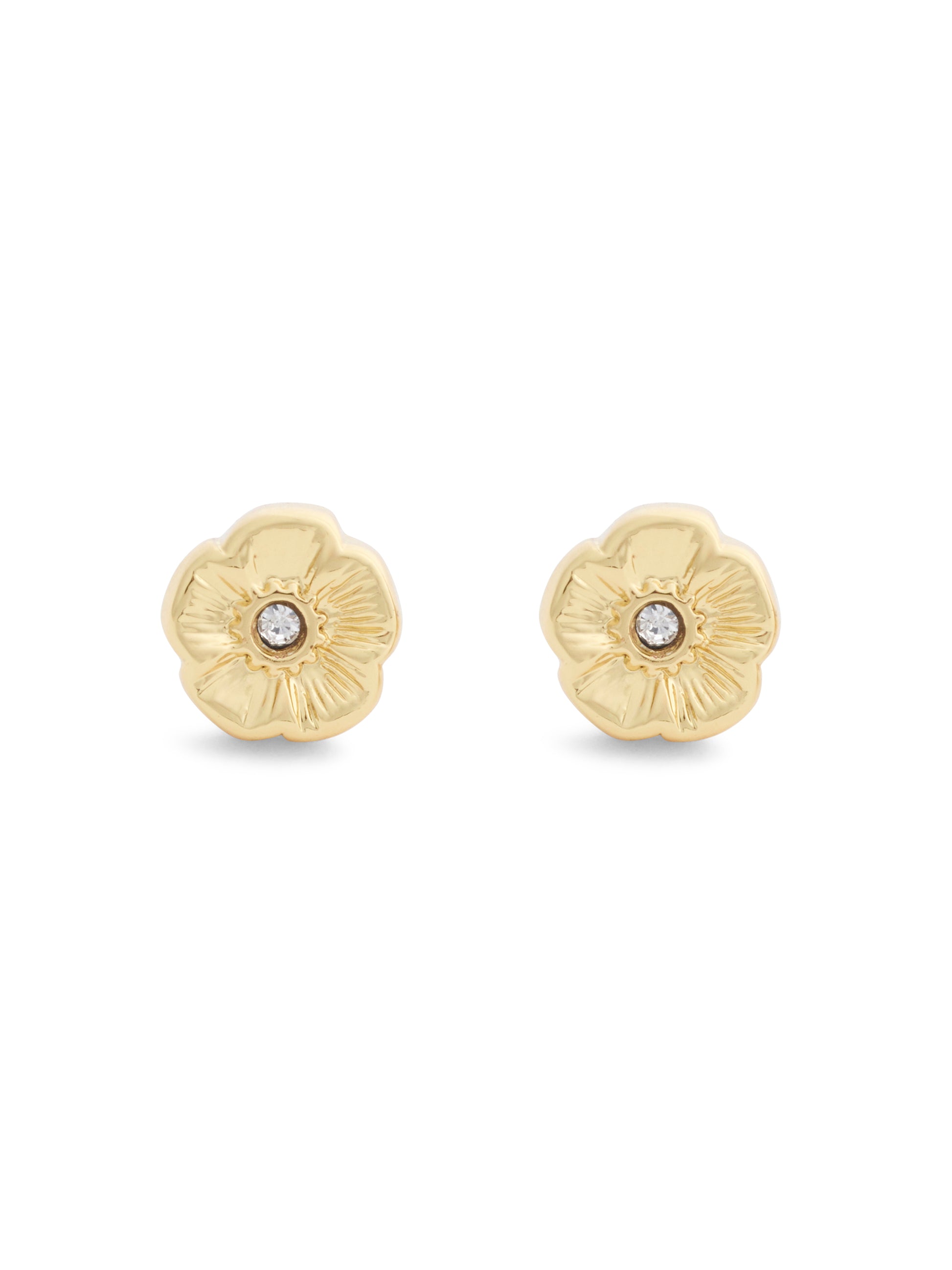 37546482GLD-Textured Tearose Stud Earrings-Shiny Gold