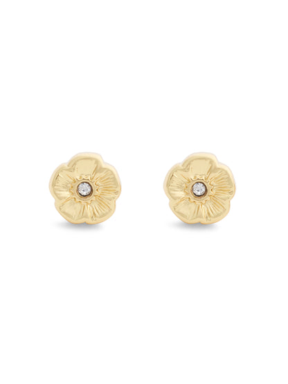 37546482GLD-Textured Tearose Stud Earrings-Shiny Gold