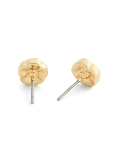 37546482GLD-Textured Tearose Stud Earrings-Shiny Gold