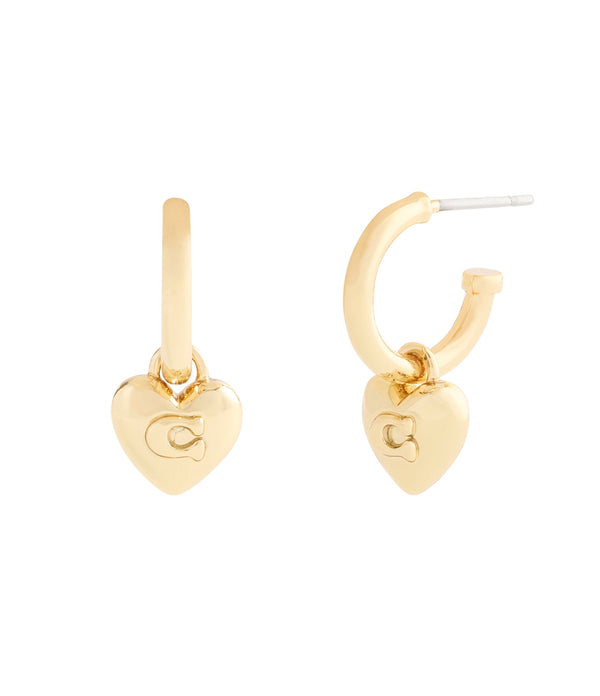 Signature C Heart Charm Huggie Earrings