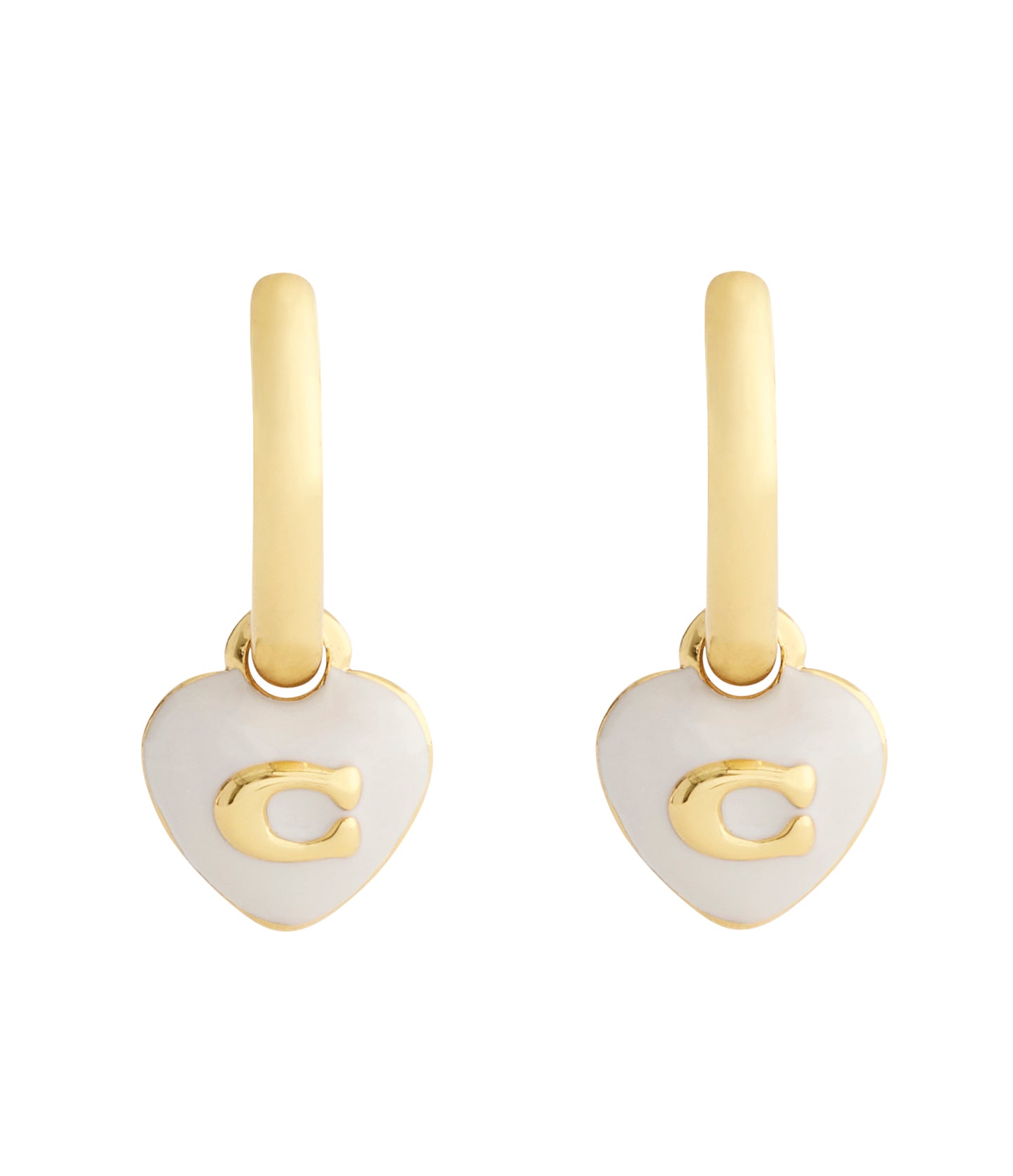 37551688GLD-Signature C Heart Charm Huggie Earrings-White/Gold