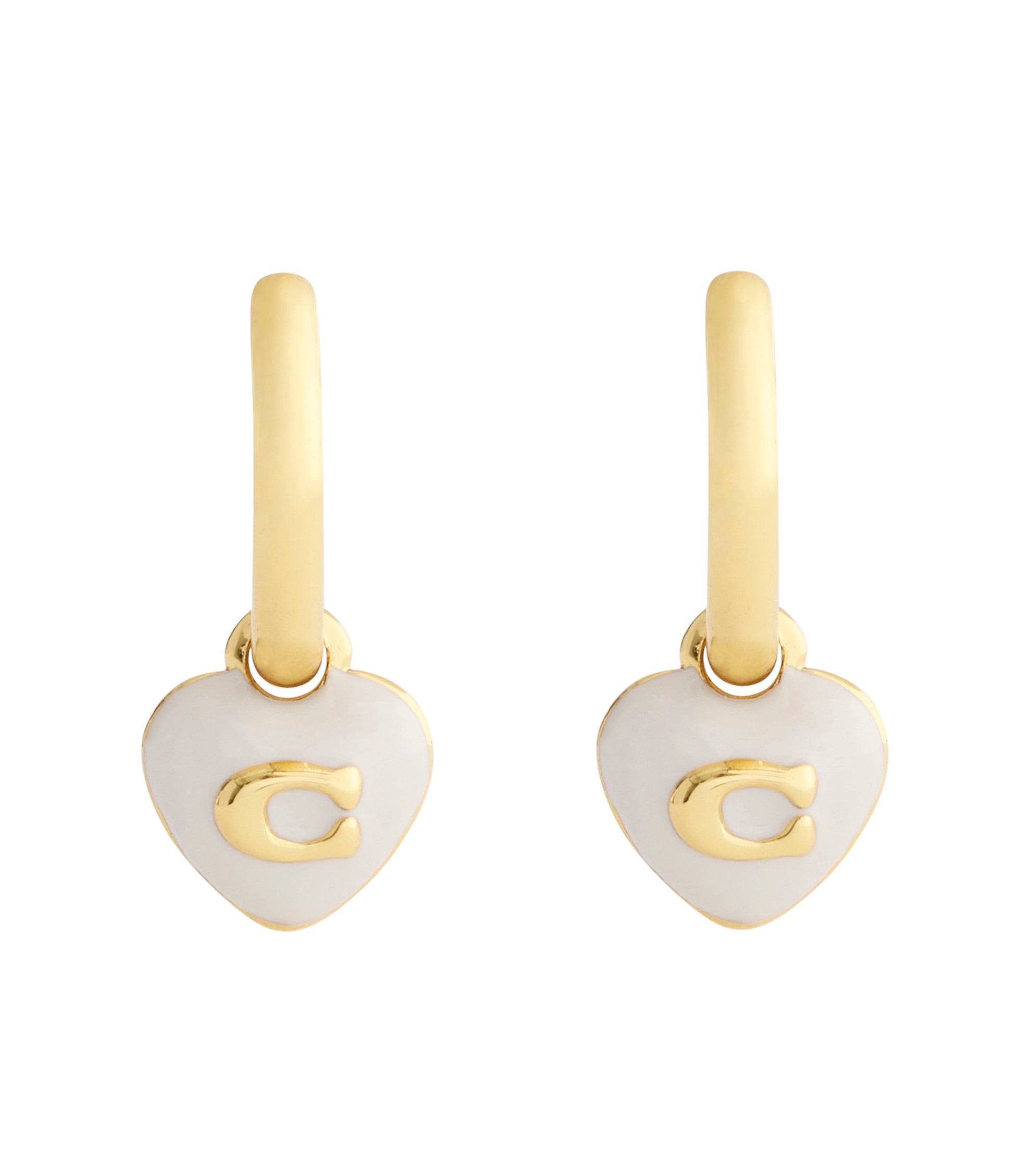 37551688GLD-Signature C Heart Charm Huggie Earrings-White/Gold
