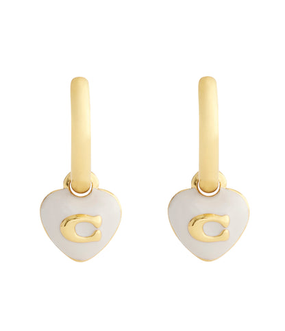 37551688GLD-Signature C Heart Charm Huggie Earrings-White/Gold