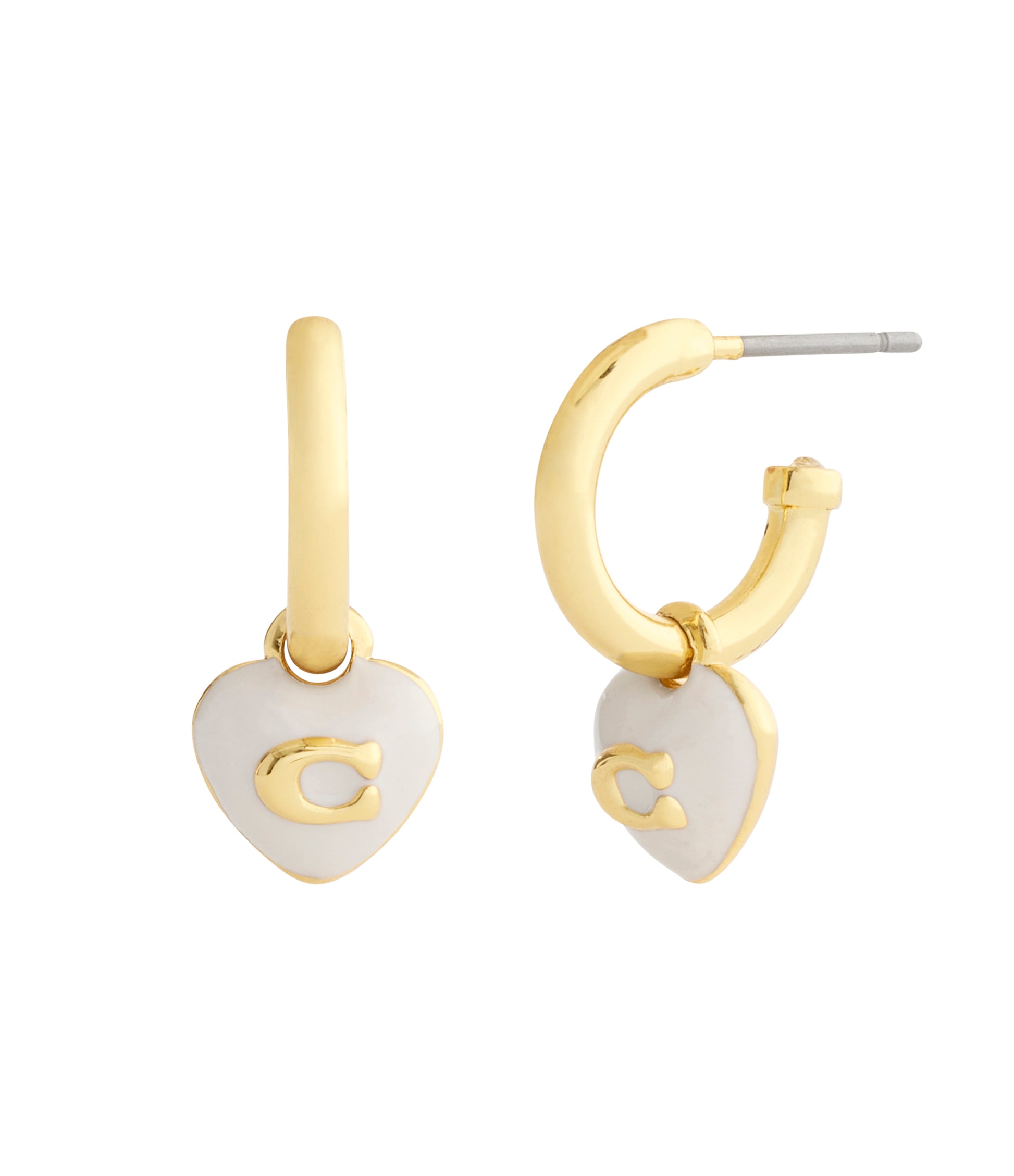 37551688GLD-Signature C Heart Charm Huggie Earrings-White/Gold