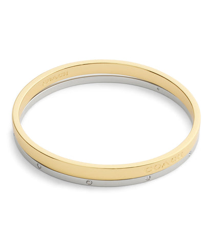 37556717TWO-Signature Duo Bangle Bracelet Boxed Set-Twotone- Rhod/Gld