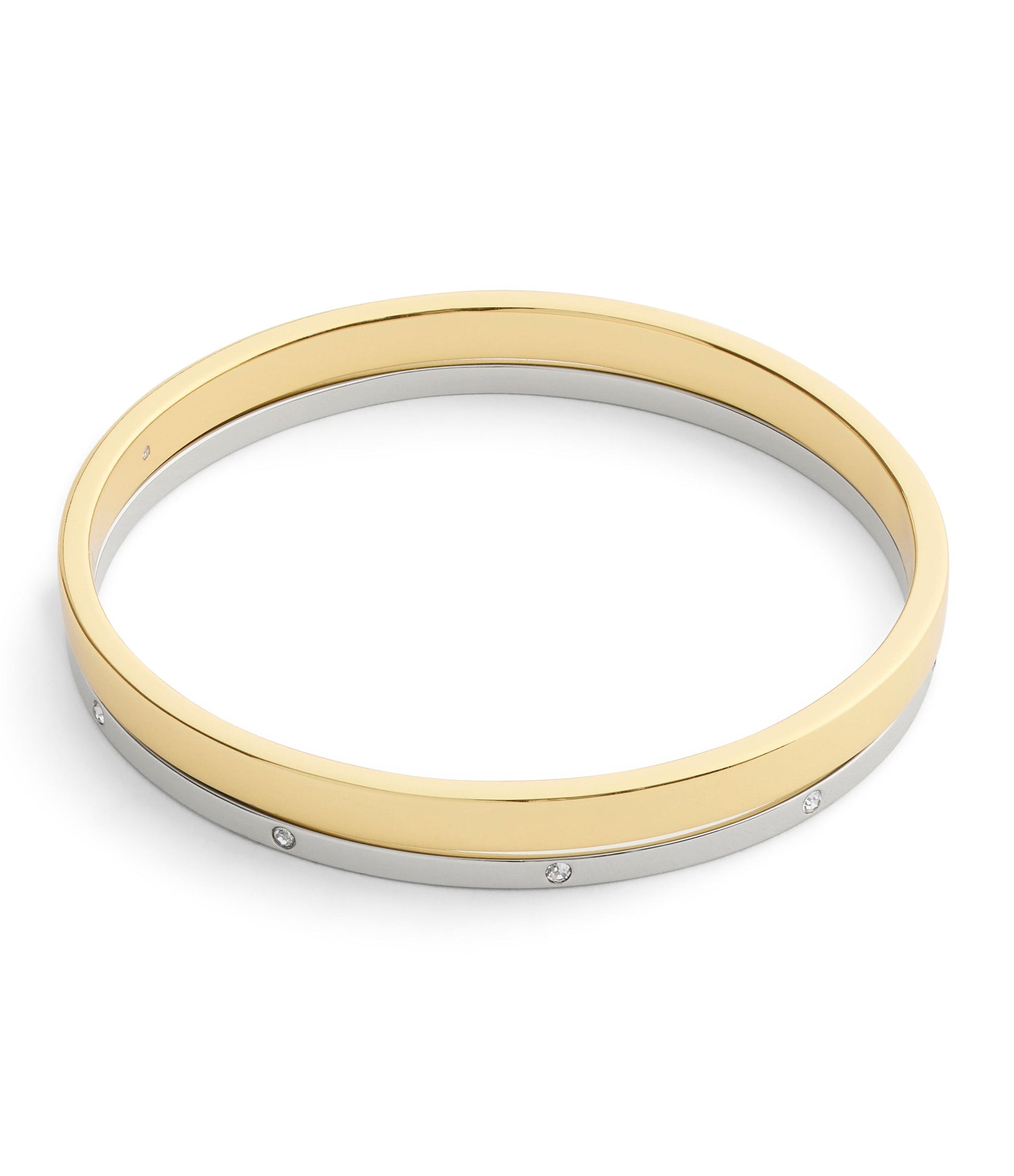 37556717TWO-Signature Duo Bangle Bracelet Boxed Set-Twotone- Rhod/Gld