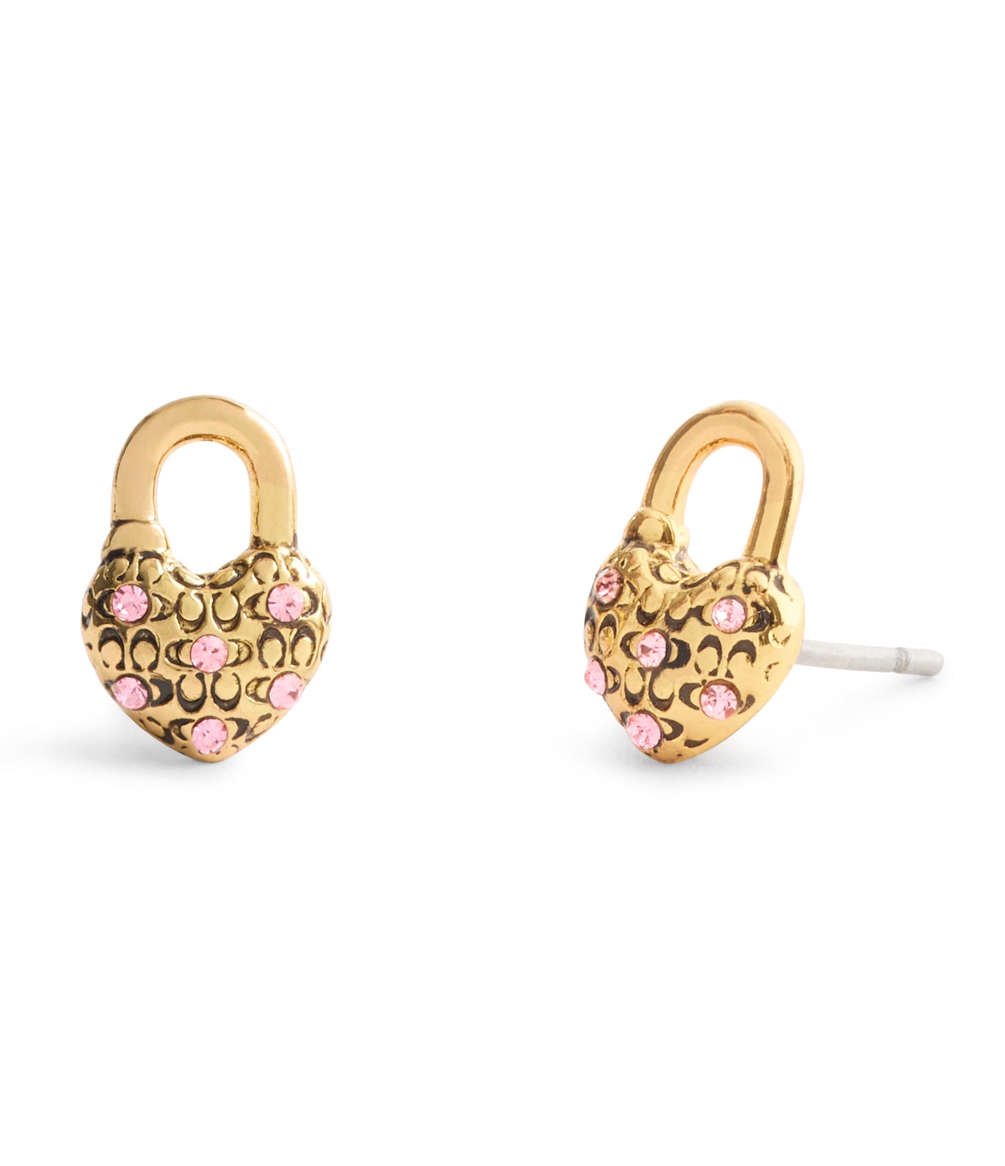 37559722GLD-Charming Charms Signature Heart Padlock Stud Earrings-Gold