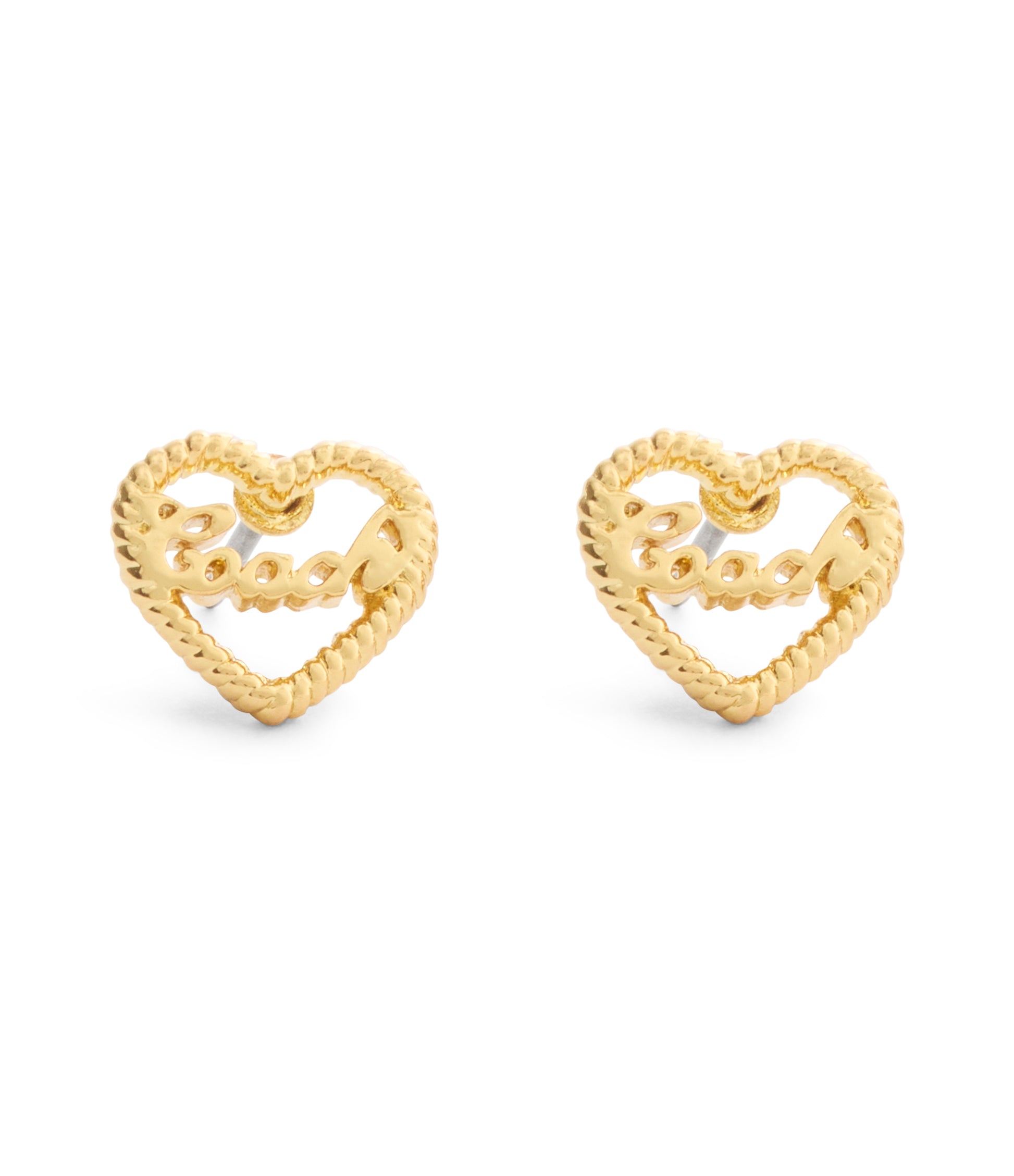 37559723GLD-Charming Charms Signature Heart Stud Earrings-Gold