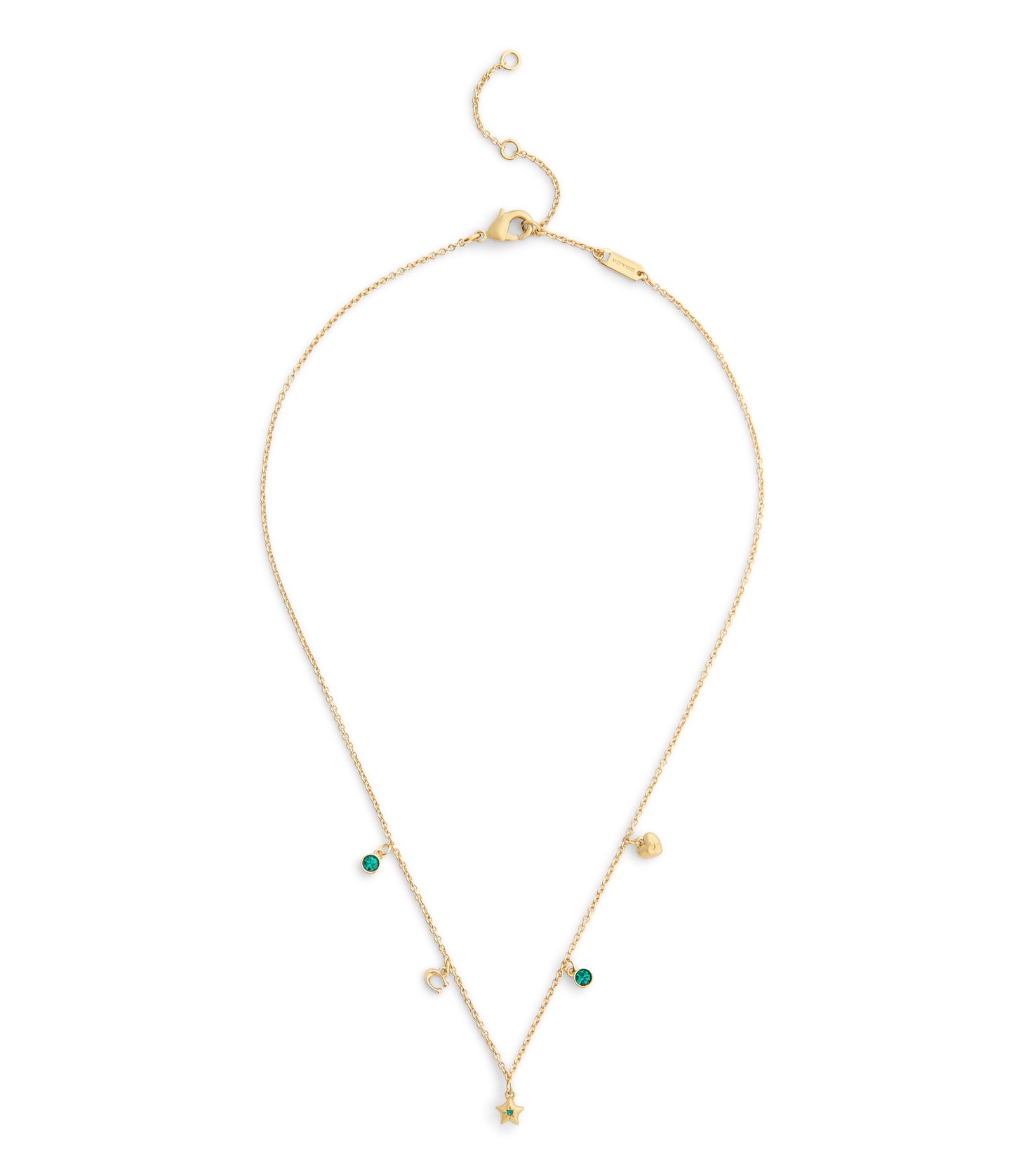 37560707GLD-Signature Star Charm Bib Necklace-Green/Gold