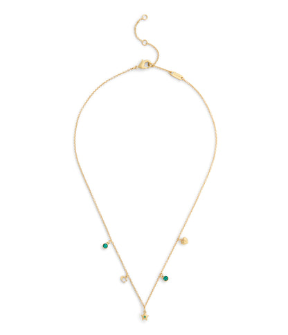 37560707GLD-Signature Star Charm Bib Necklace-Green/Gold