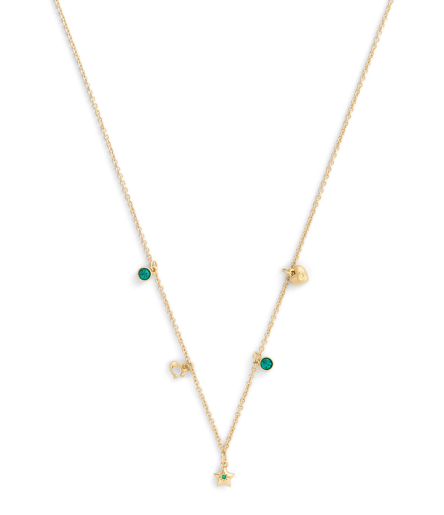 37560707GLD-Signature Star Charm Bib Necklace-Green/Gold