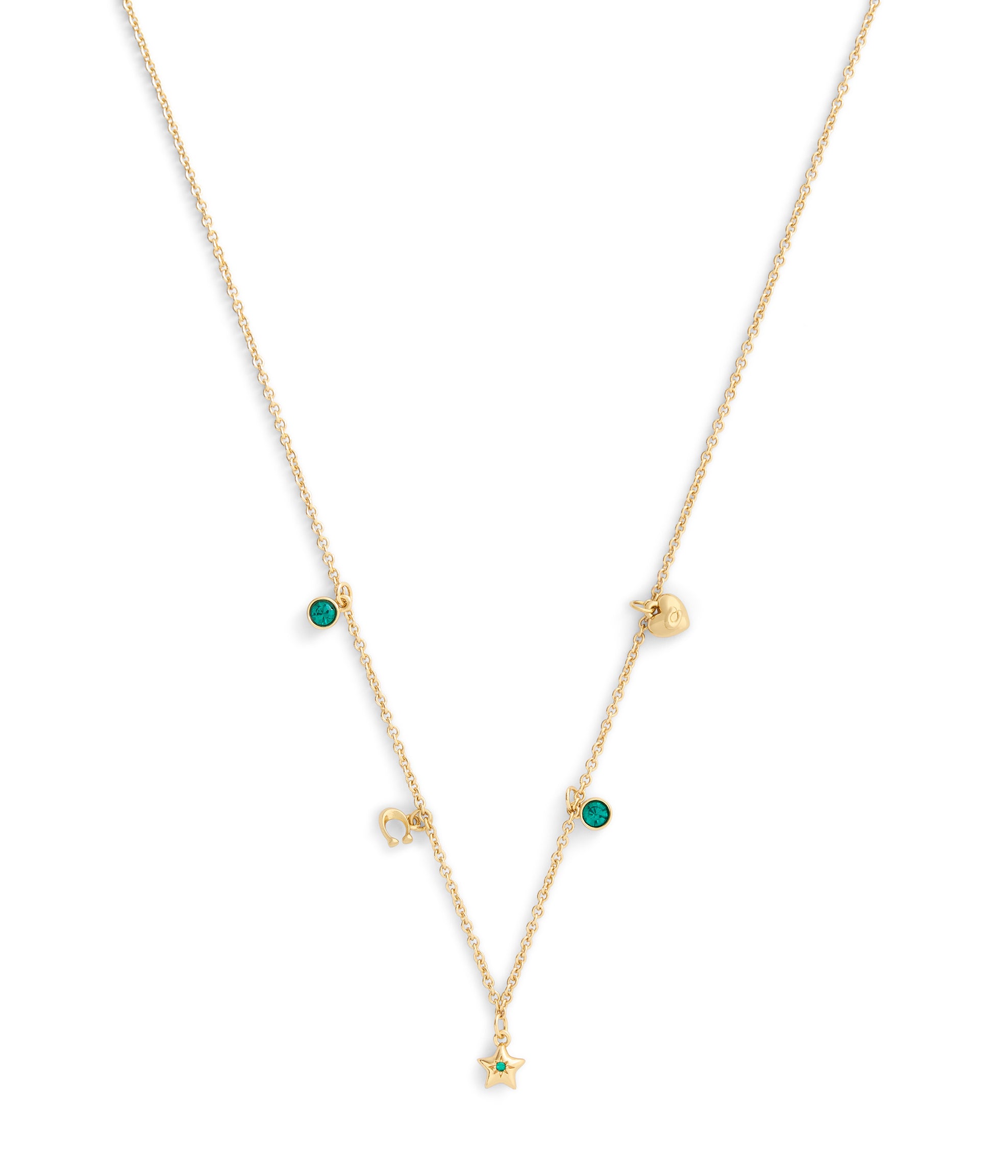 37560707GLD-Signature Star Charm Bib Necklace-Green/Gold