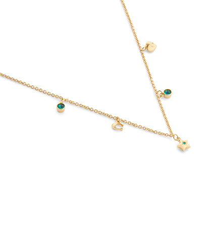 37560707GLD-Signature Star Charm Bib Necklace-Green/Gold
