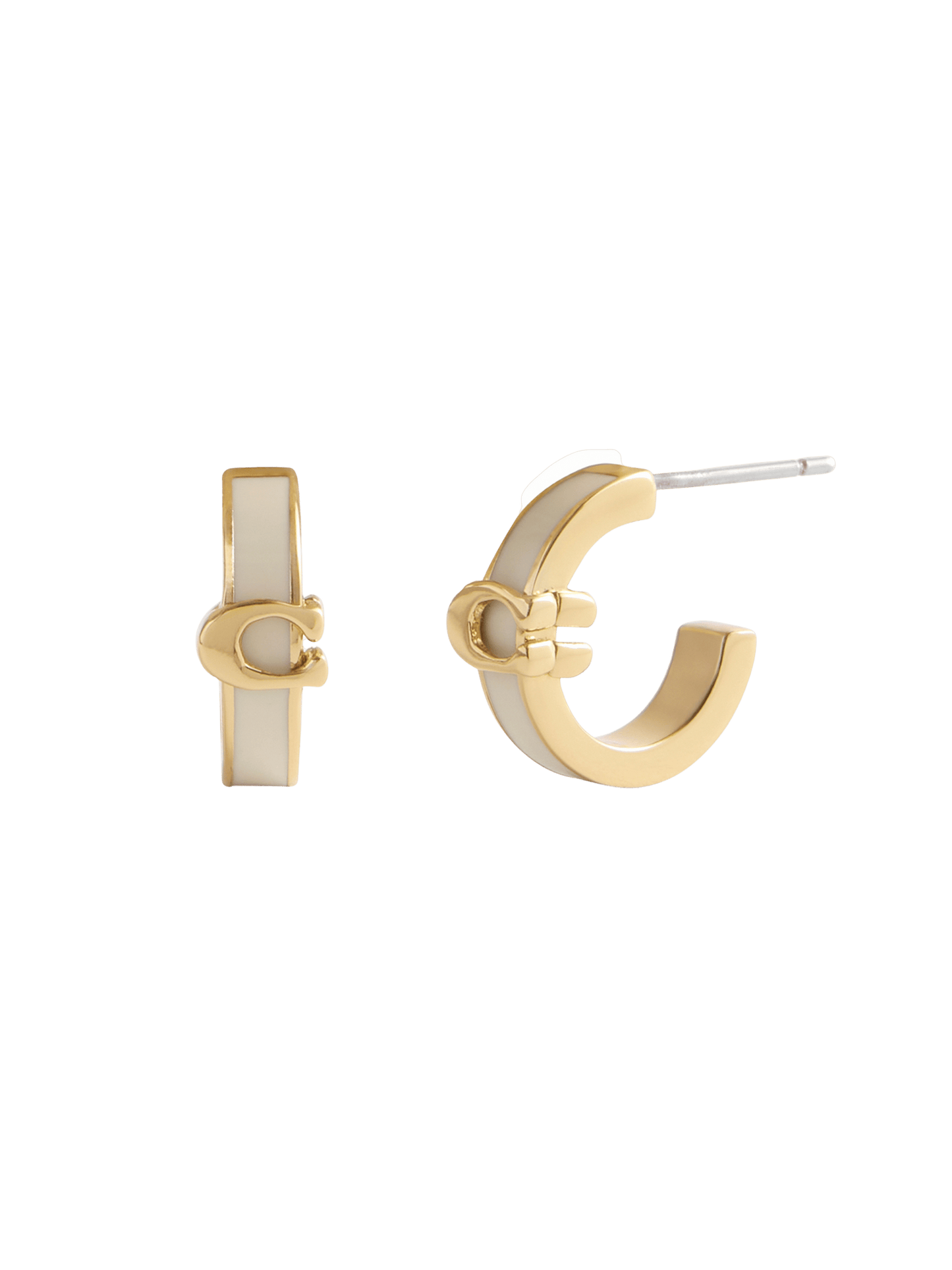 37560726GLD-Signature C Enamel Huggie Earrings-White/Gold