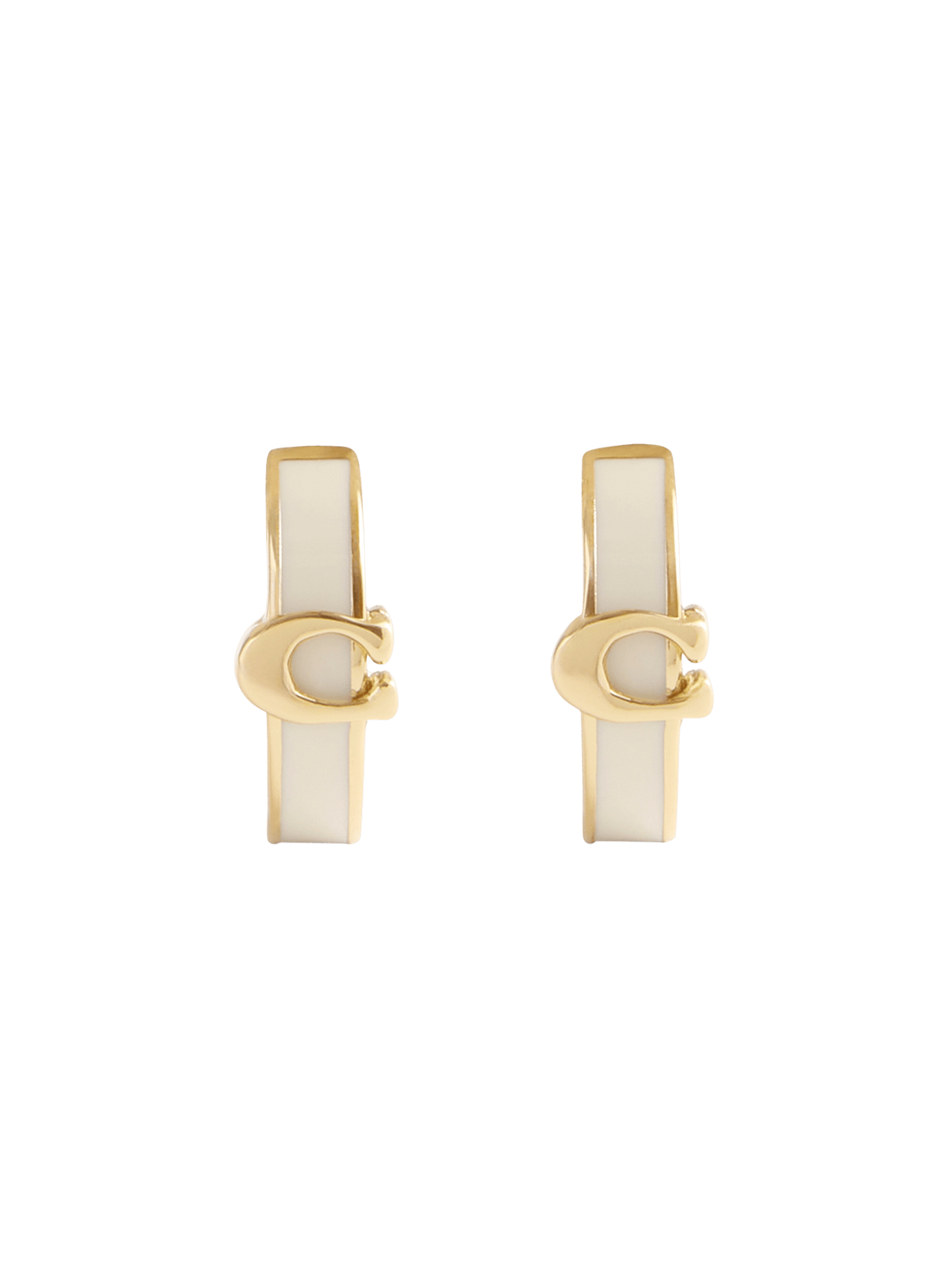 37560726GLD-Signature C Enamel Huggie Earrings-White/Gold
