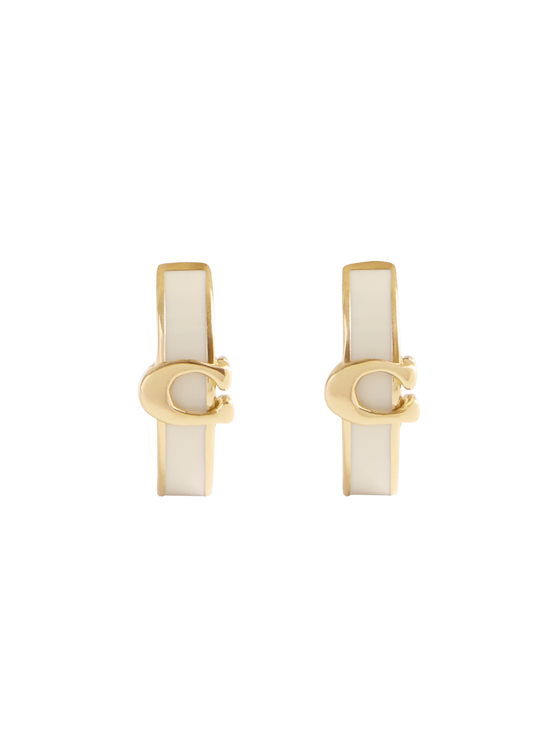 37560726GLD-Signature C Enamel Huggie Earrings-White/Gold
