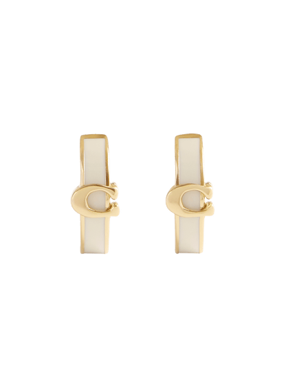 37560726GLD-Signature C Enamel Huggie Earrings-White/Gold