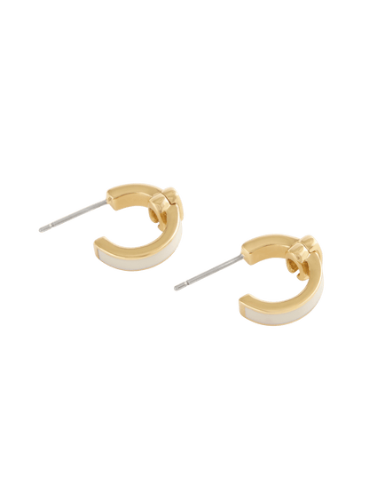 37560726GLD-Signature C Enamel Huggie Earrings-White/Gold
