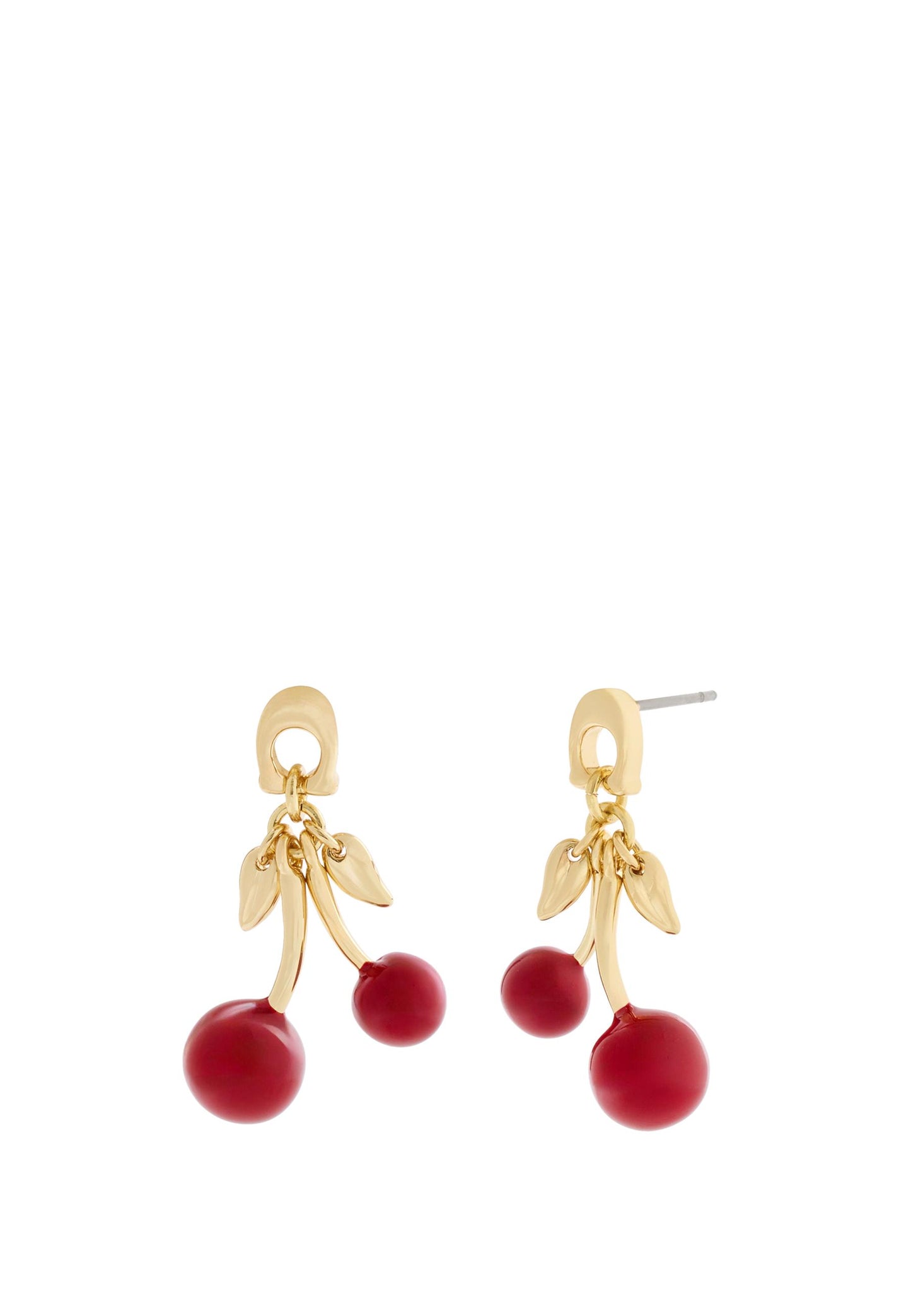 37571170GLD-C Enamel Cherry Drop Earrings-Red/Gold