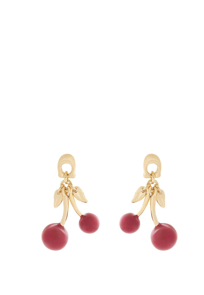 37571170GLD-C Enamel Cherry Drop Earrings-Red/Gold