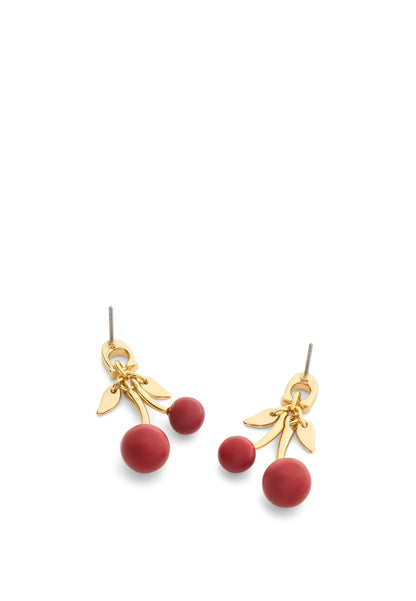 37571170GLD-C Enamel Cherry Drop Earrings-Red/Gold