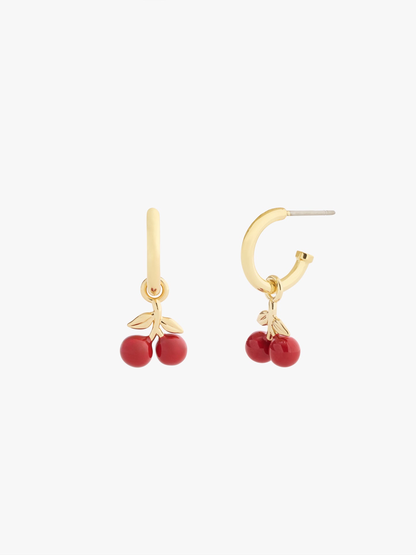 37571171GLD-Enamel Cherry Huggie Earrings-Red/Gold