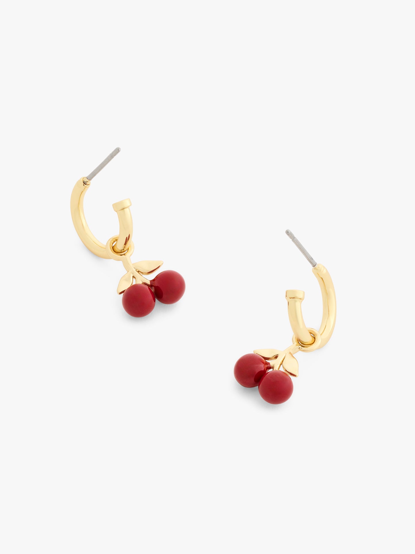 37571171GLD-Enamel Cherry Huggie Earrings-Red/Gold