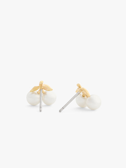 37571172GLD-Pearl Cherry Stud Earrings-Pearl/Gold