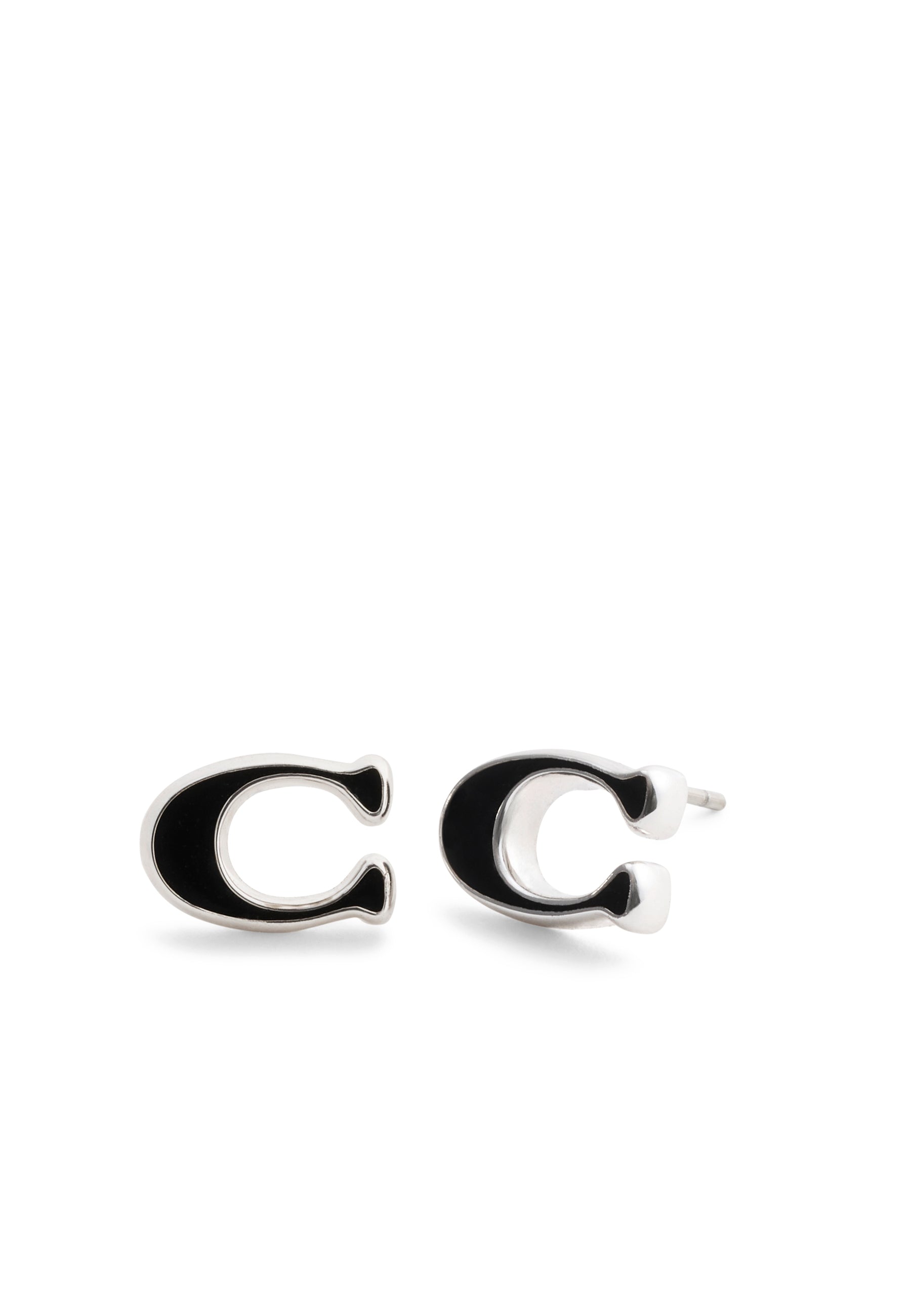 37571173RHO-Enamel C Stud Earrings-Black/Rhodium