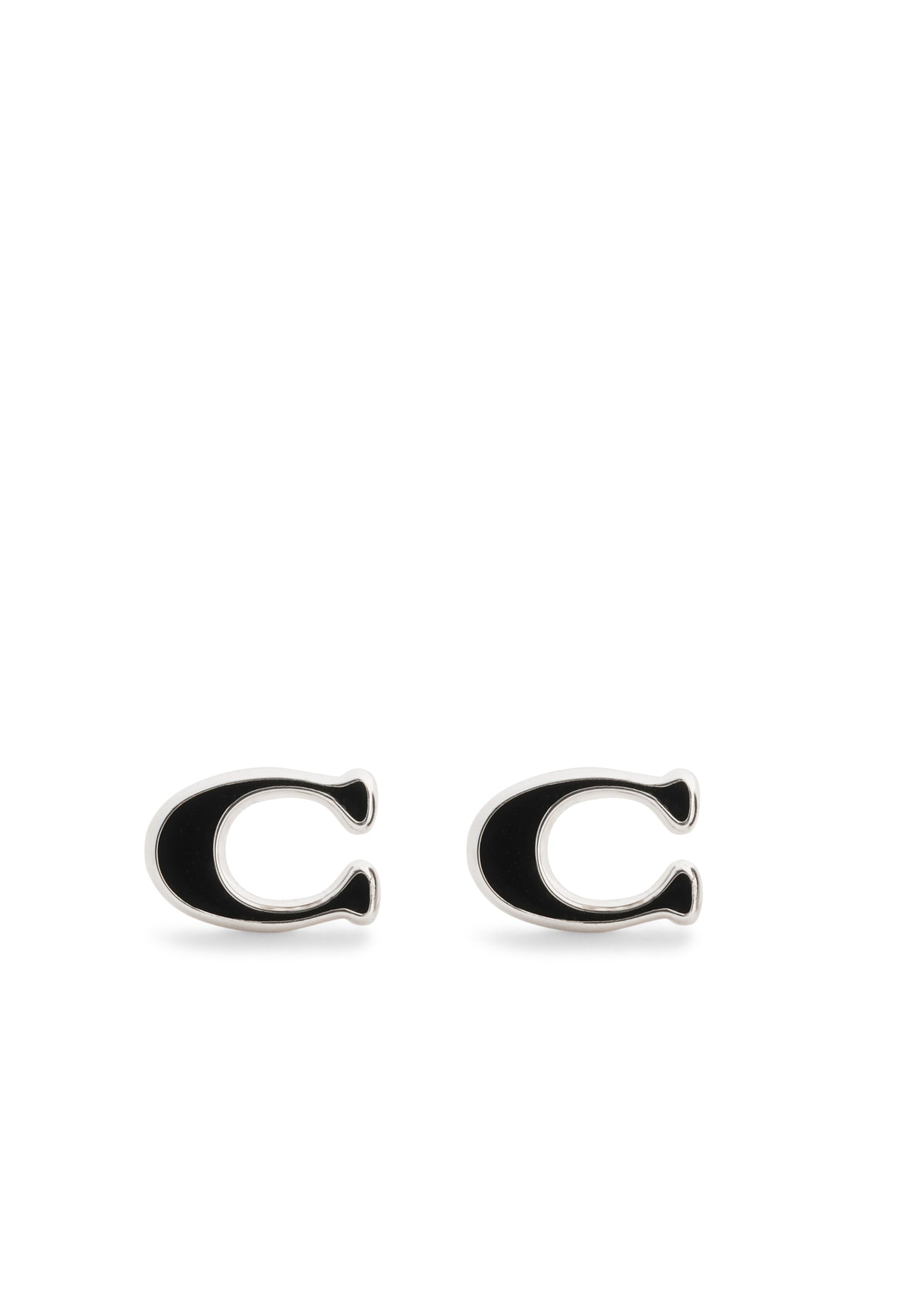 37571173RHO-Enamel C Stud Earrings-Black/Rhodium