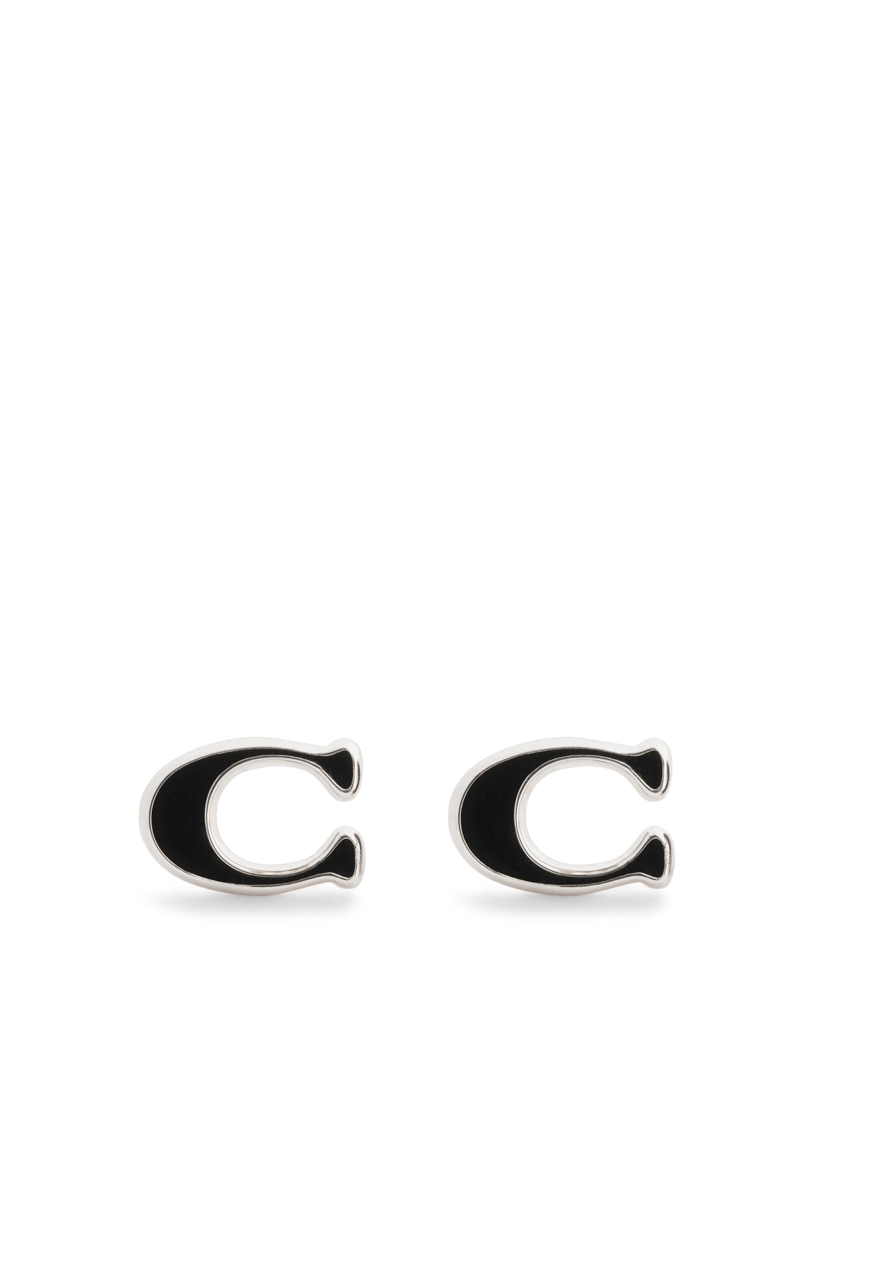 37571173RHO-Enamel C Stud Earrings-Black/Rhodium