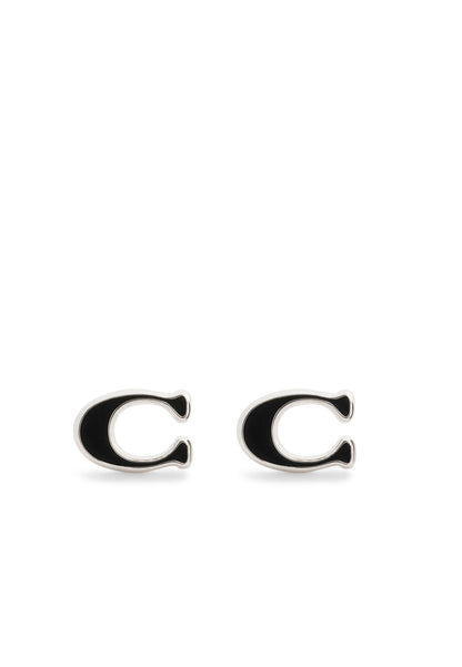 37571173RHO-Enamel C Stud Earrings-Black/Rhodium
