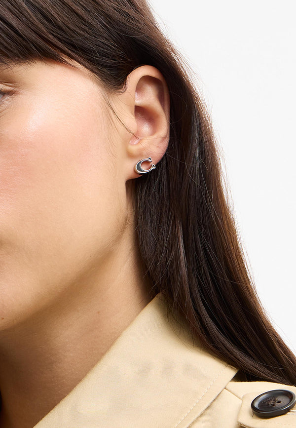 Enamel C Stud Earrings