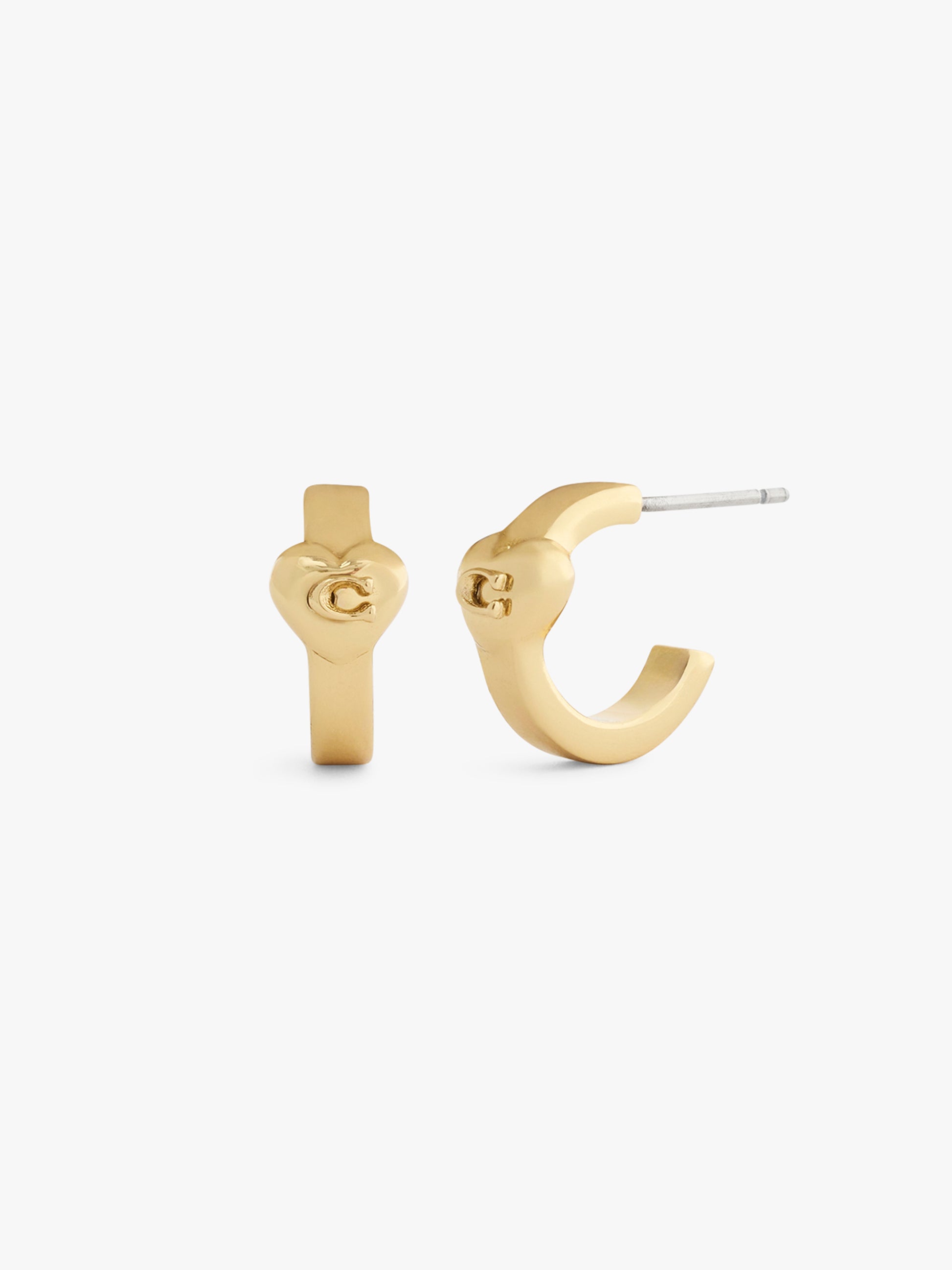 37571175GLD-Heart Huggie Earrings-Shiny Gold