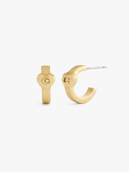 37571175GLD-Heart Huggie Earrings-Shiny Gold
