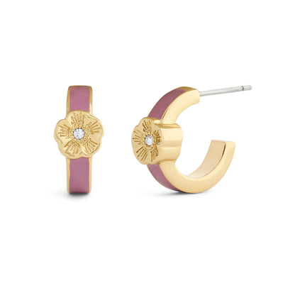 37571181GLD-Tearose Enamel Huggie Earrings-Pink/Gold