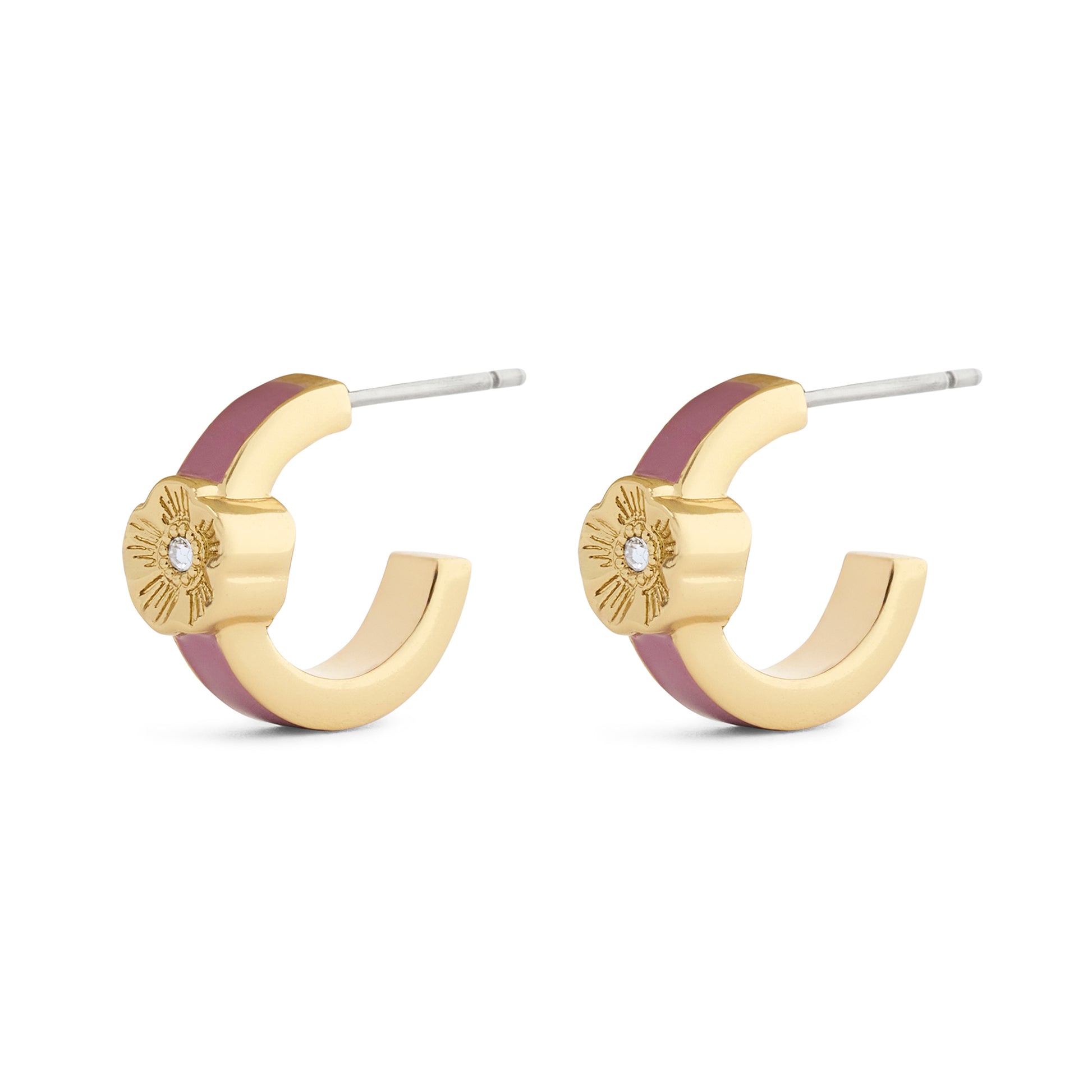 37571181GLD-Tearose Enamel Huggie Earrings-Pink/Gold